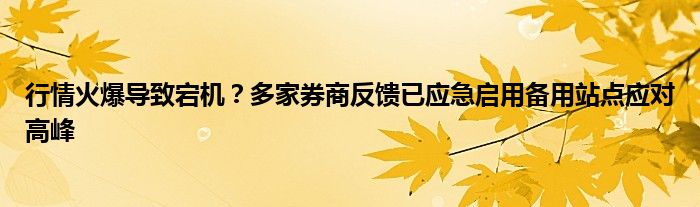 行情火爆导致宕机?多家券商反馈已应急启用备用站点应对高峰