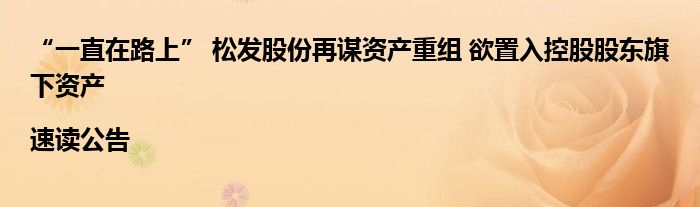 “一直在路上” 松发股份再谋资产重组 欲置入控股股东旗下资产|速读公告