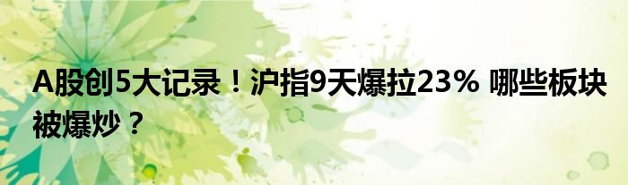 A股创5大记录!沪指9天爆拉23% 哪些板块被爆炒?