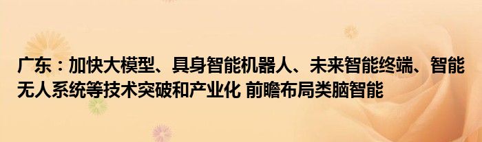 广东:加快大模型、具身智能机器人、未来智能终端、智能无人系统等技术突破和产业化 前瞻布局类脑智能