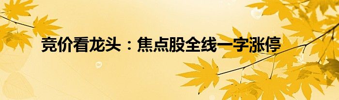 竞价看龙头:焦点股全线一字涨停