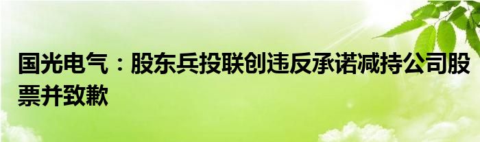 国光电气:股东兵投联创违反承诺减持公司股票并致歉