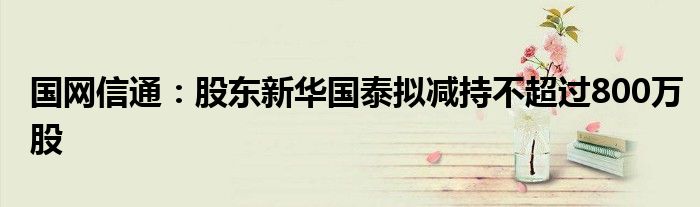 国网信通:股东新华国泰拟减持不超过800万股