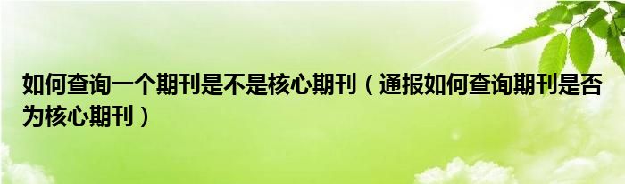 如何查询一个期刊是不是核心期刊(通报如何查询期刊是否为核心期刊)