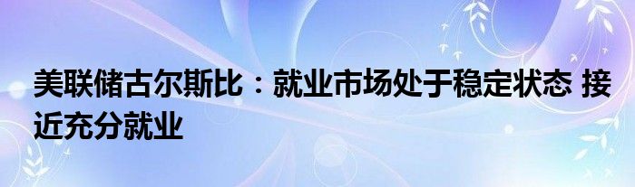 美联储古尔斯比：就业市场处于稳定状态 接近充分就业