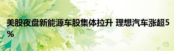 美股夜盘新能源车股集体拉升 理想汽车涨超5%