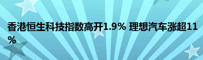 香港恒生科技指数高开1.9% 理想汽车涨超11%