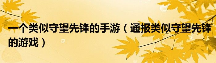 一个类似守望先锋的手游(通报类似守望先锋的游戏)