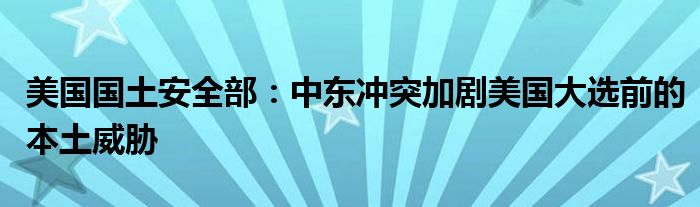美国国土安全部:中东冲突加剧美国大选前的本土威胁