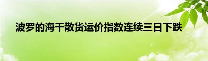 波罗的海干散货运价指数连续三日下跌
