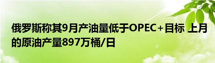 俄罗斯称其9月产油量低于OPEC+目标 上月的原油产量897万桶/日