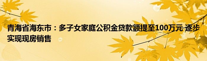 青海省海东市:多子女家庭公积金贷款额提至100万元 逐步实现现房销售