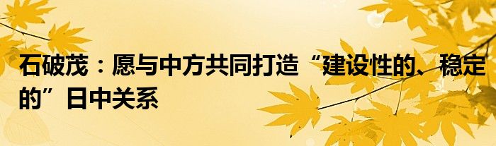 石破茂:愿与中方共同打造“建设性的、稳定的”日中关系