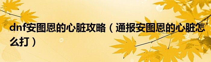 dnf安图恩的心脏攻略(通报安图恩的心脏怎么打)