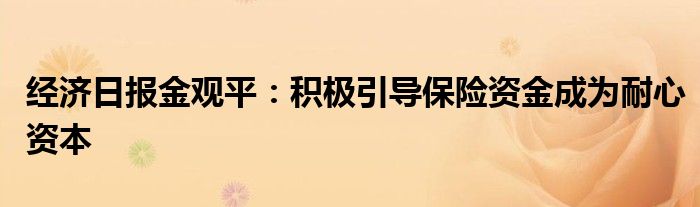 经济日报金观平:积极引导保险资金成为耐心资本