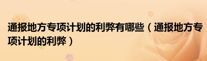 通报地方专项计划的利弊有哪些(通报地方专项计划的利弊)
