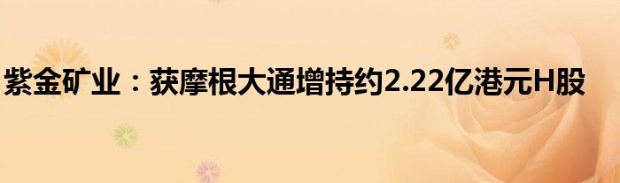 紫金矿业:获摩根大通增持约2.22亿港元H股