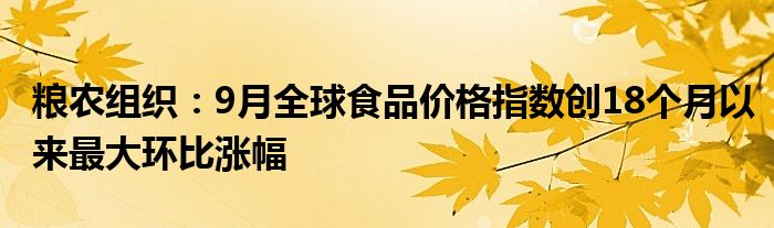 粮农组织:9月全球食品价格指数创18个月以来最大环比涨幅