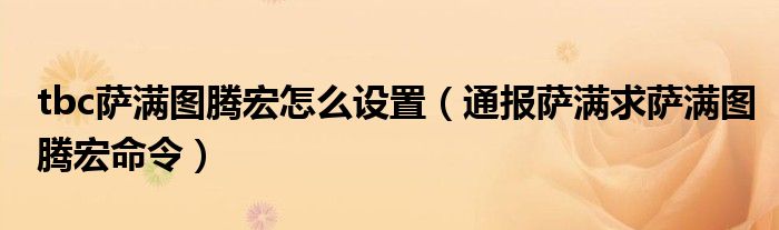tbc萨满图腾宏怎么设置(通报萨满求萨满图腾宏命令)