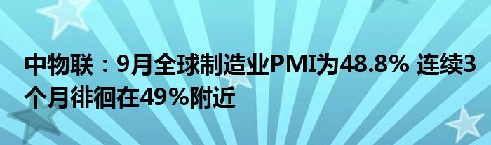 中物联：9月全球制造业PMI为48.8% 连续3个月徘徊在49%附近