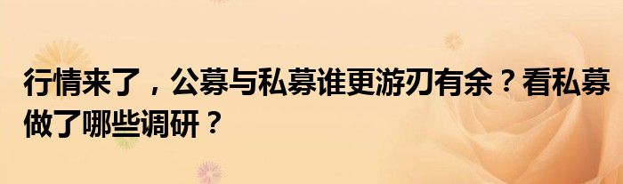 行情来了,公募与私募谁更游刃有余?看私募做了哪些调研?
