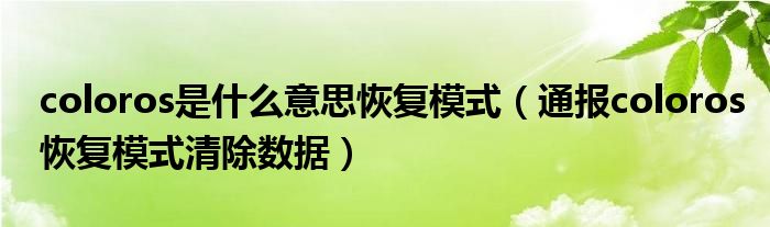 coloros是什么意思恢复模式(通报coloros恢复模式清除数据)