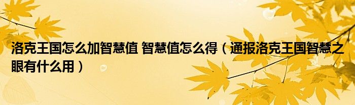 洛克王国怎么加智慧值 智慧值怎么得(通报洛克王国智慧之眼有什么用)