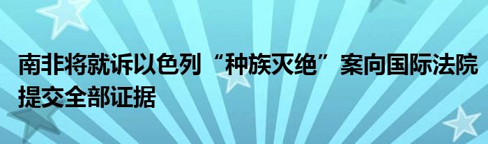 南非将就诉以色列“种族灭绝”案向国际法院提交全部证据