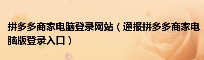 拼多多商家电脑登录网站(通报拼多多商家电脑版登录入口)