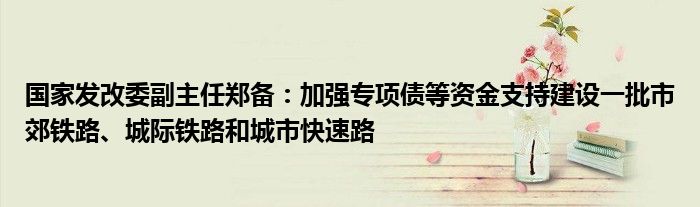 国家发改委副主任郑备:加强专项债等资金支持建设一批市郊铁路、城际铁路和城市快速路