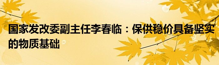 国家发改委副主任李春临：保供稳价具备坚实的物质基础