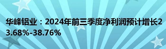 华峰铝业:2024年前三季度净利润预计增长23.68%-38.76%