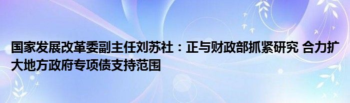 国家发展改革委副主任刘苏社:正与财政部抓紧研究 合力扩大地方政府专项债支持范围
