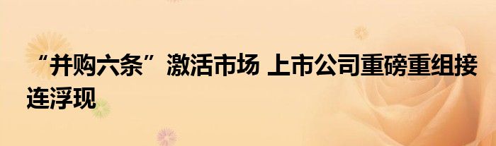 “并购六条”激活市场 上市公司重磅重组接连浮现