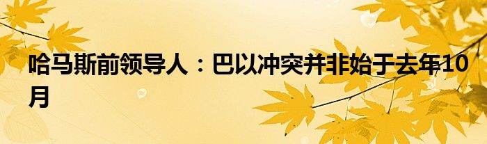 哈马斯前领导人:巴以冲突并非始于去年10月