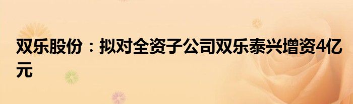 双乐股份:拟对全资子公司双乐泰兴增资4亿元