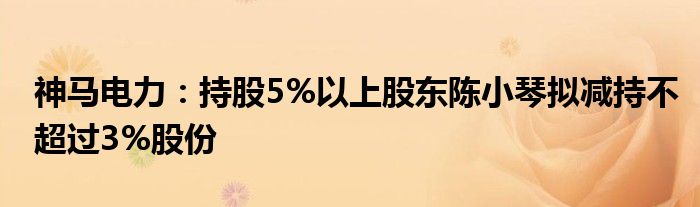 神马电力:持股5%以上股东陈小琴拟减持不超过3%股份