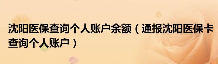 沈阳医保查询个人账户余额(通报沈阳医保卡查询个人账户)