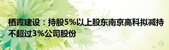 栖霞建设:持股5%以上股东南京高科拟减持不超过3%公司股份