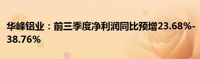 华峰铝业:前三季度净利润同比预增23.68%-38.76%