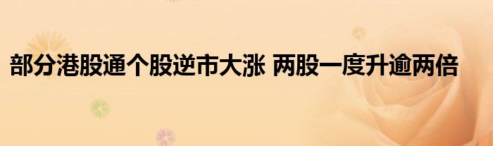 部分港股通个股逆市大涨 两股一度升逾两倍