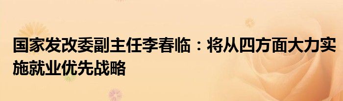国家发改委副主任李春临:将从四方面大力实施就业优先战略