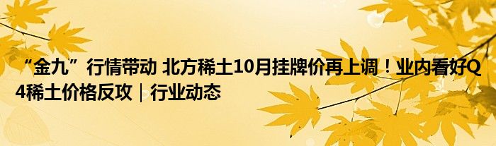 “金九”行情带动 北方稀土10月挂牌价再上调!业内看好Q4稀土价格反攻|行业动态
