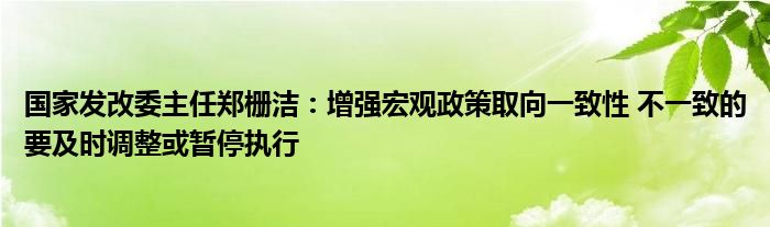 国家发改委主任郑栅洁:增强宏观政策取向一致性 不一致的要及时调整或暂停执行