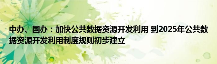中办、国办:加快公共数据资源开发利用 到2025年公共数据资源开发利用制度规则初步建立