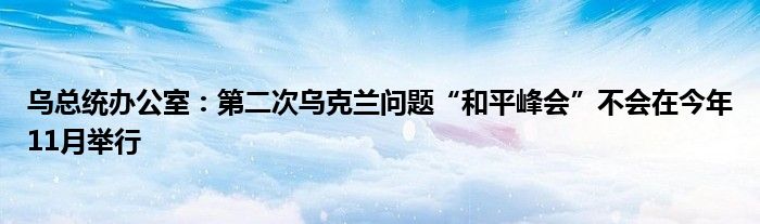 乌总统办公室:第二次乌克兰问题“和平峰会”不会在今年11月举行