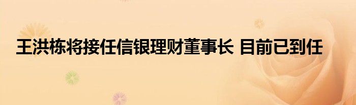 王洪栋将接任信银理财董事长 目前已到任