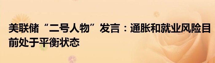 美联储“二号人物”发言:通胀和就业风险目前处于平衡状态