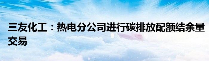 三友化工:热电分公司进行碳排放配额结余量交易