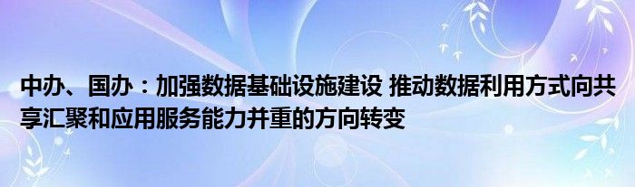 中办、国办:加强数据基础设施建设 推动数据利用方式向共享汇聚和应用服务能力并重的方向转变